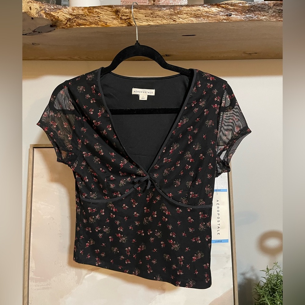 Aeropostale Black and Red Floral Blouse
